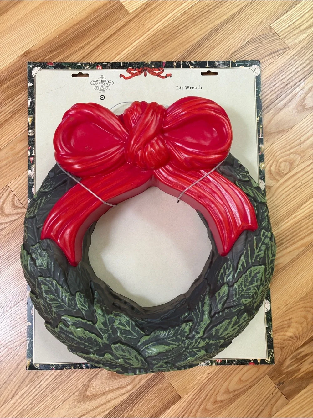 NWT John Derian Target Blow Mold Christmas Lit Wreath Red Bow Battery Operated - Picture 1 of 13